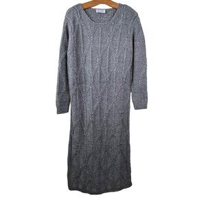 Avorwe Midi Sweater Dress Women's Size 42 Cozy Knit Wool Blend Gray Cable Knit